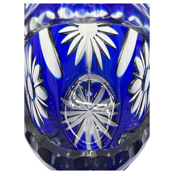 Vintage Cristal 24% Pbo Handmade Cobalt Blue Glass Basket Heavy Lead Crystal - Picture 10 of 14